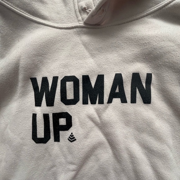 Women's Cream 'Woman Up' Cropped Hoodie - Picture 2 of 3